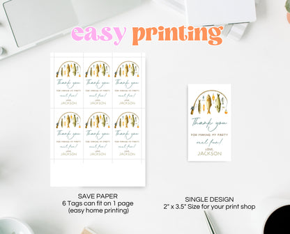 Editable Fishing Birthday Thank You Tag Favor Card Gone Fishing Blue Boy O Fish Ally Party Printable Digital Template Gift Label BBP18