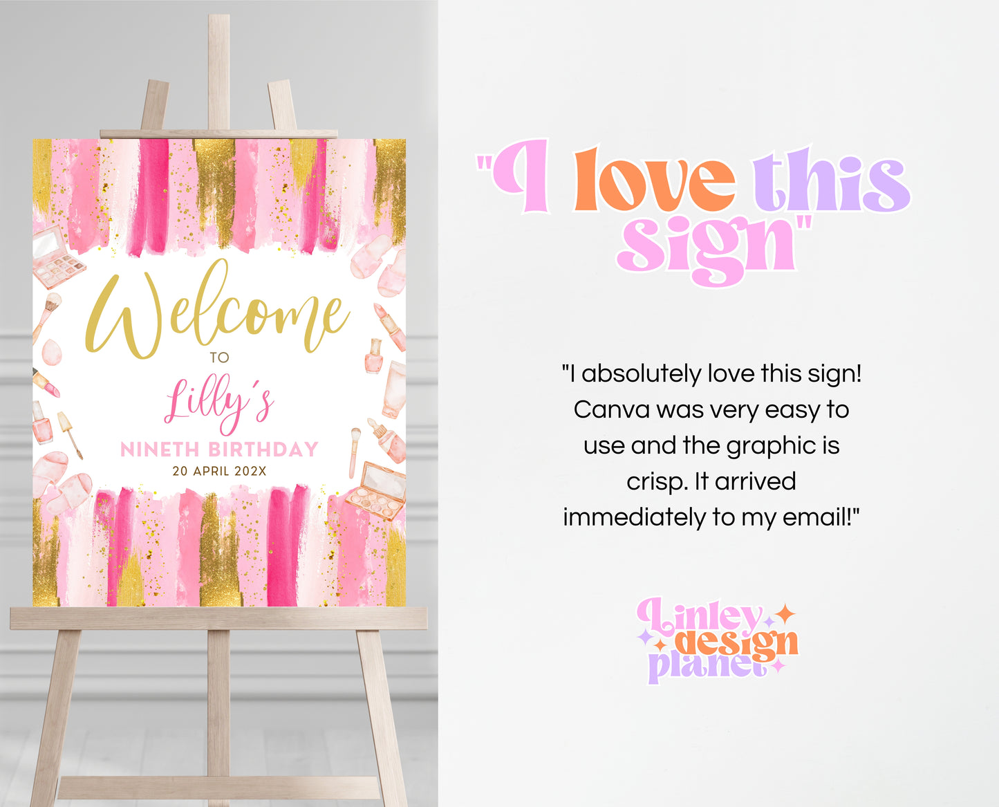 Editable Spa Birthday Welcome Sign, Spa Party Decor, Pamper Birthday, Pink Glam Party Welcome Banner, Pink Spa Girls Birthday Decor, GBP07