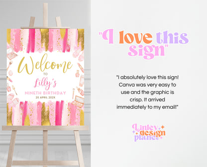 Editable Spa Birthday Welcome Sign, Spa Party Decor, Pamper Birthday, Pink Glam Party Welcome Banner, Pink Spa Girls Birthday Decor, GBP07