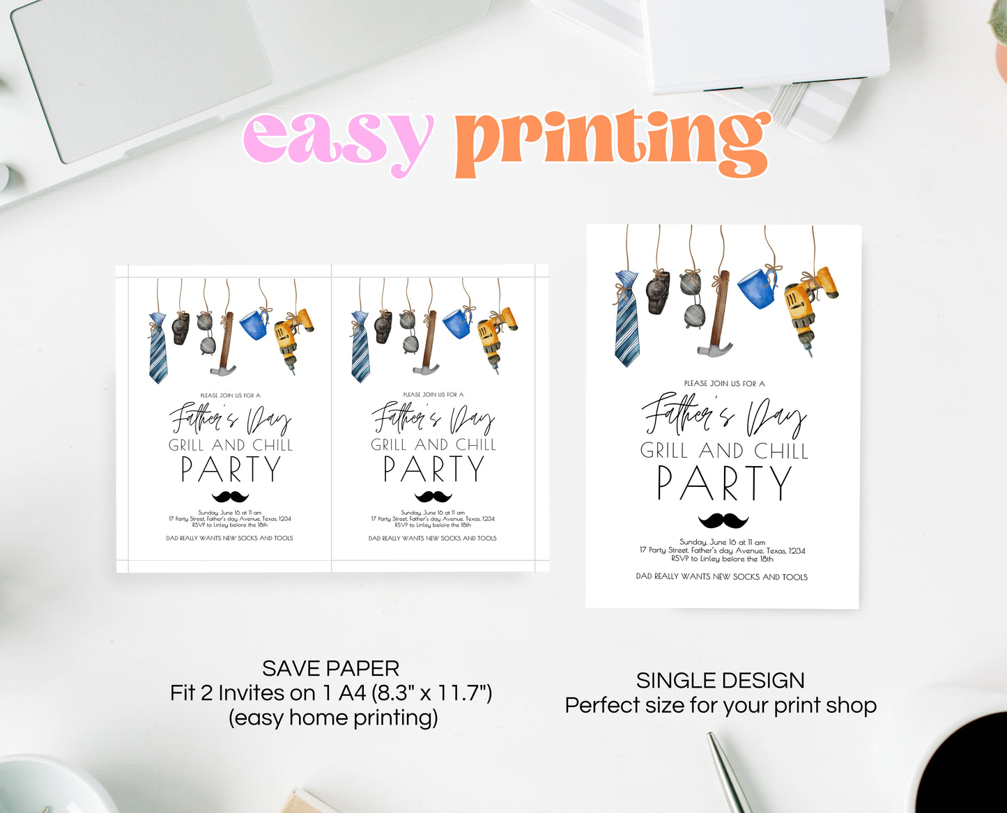 Editable Father's Day Invitation, Printable Minimalist Fathers Day Invitation, Fathers Day BBQ Invite, Father's Day Invite, Instant Download