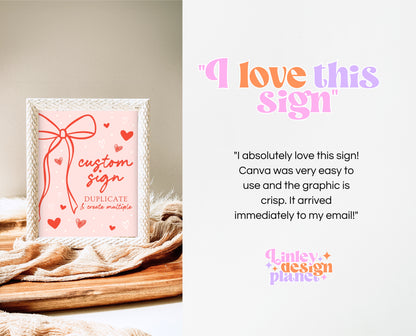 Editable Sweetheart Birthday Custom Sign, Girls Pink Hearts Valentine Birthday, Hand Drawn Coquette Bow Doodle, Instant Download, VDC10