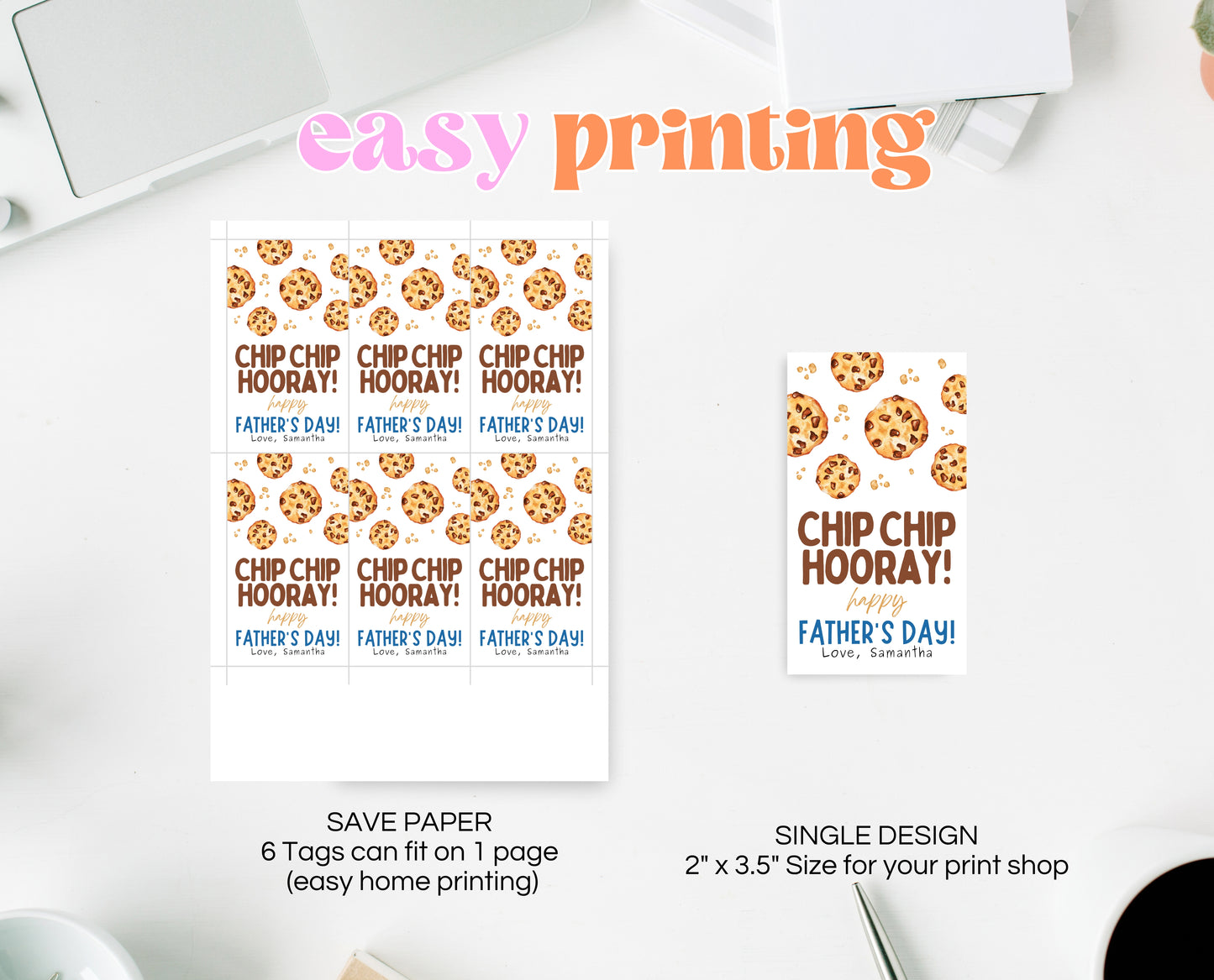 Editable Father's Day Cookie Gift Tag, Printable Choc Chip Cookie Father's Day Favor Tag, Fathers Day Chip Chip Hooray Tag, Instant Download