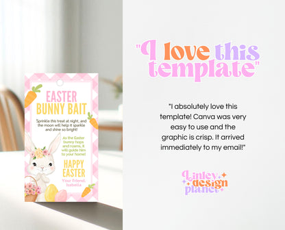 Editable Easter Bunny Bait Tag, Easter Bunny Food Tag, Easter Basket Party Favor Tag, Easter Classroom Gift Tag, Pink Tag, Instant Download