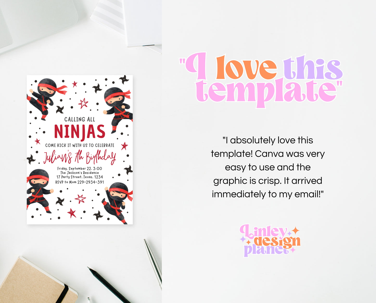 Editable Ninja Birthday Invitation Karate Warrior Party Martial Arts Theme Printable Digital Kids Boy Girl Instant Download Invite BBP19