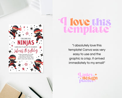 Editable Ninja Birthday Invitation Karate Warrior Party Martial Arts Theme Printable Digital Kids Boy Girl Instant Download Invite BBP19