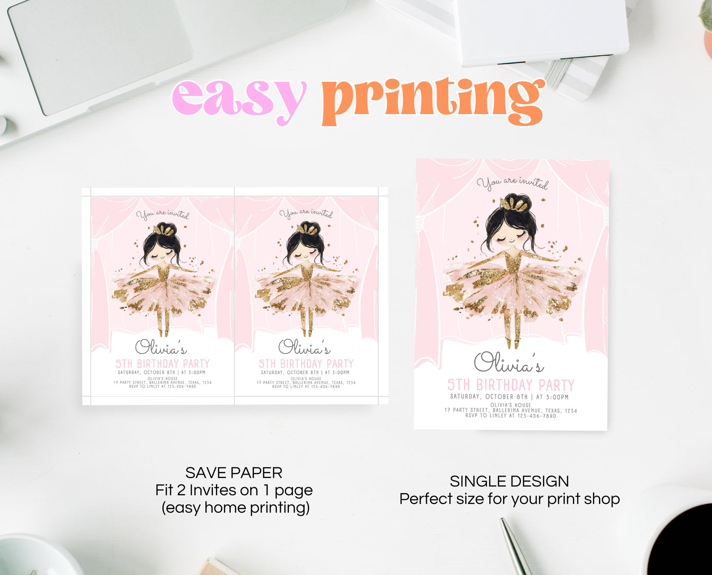Editable Ballerina Birthday Invitation, Pink Ballet Birthday Invite, Ballet Dancer Party, Printable Ballet Invite, Instant Download, GBP49