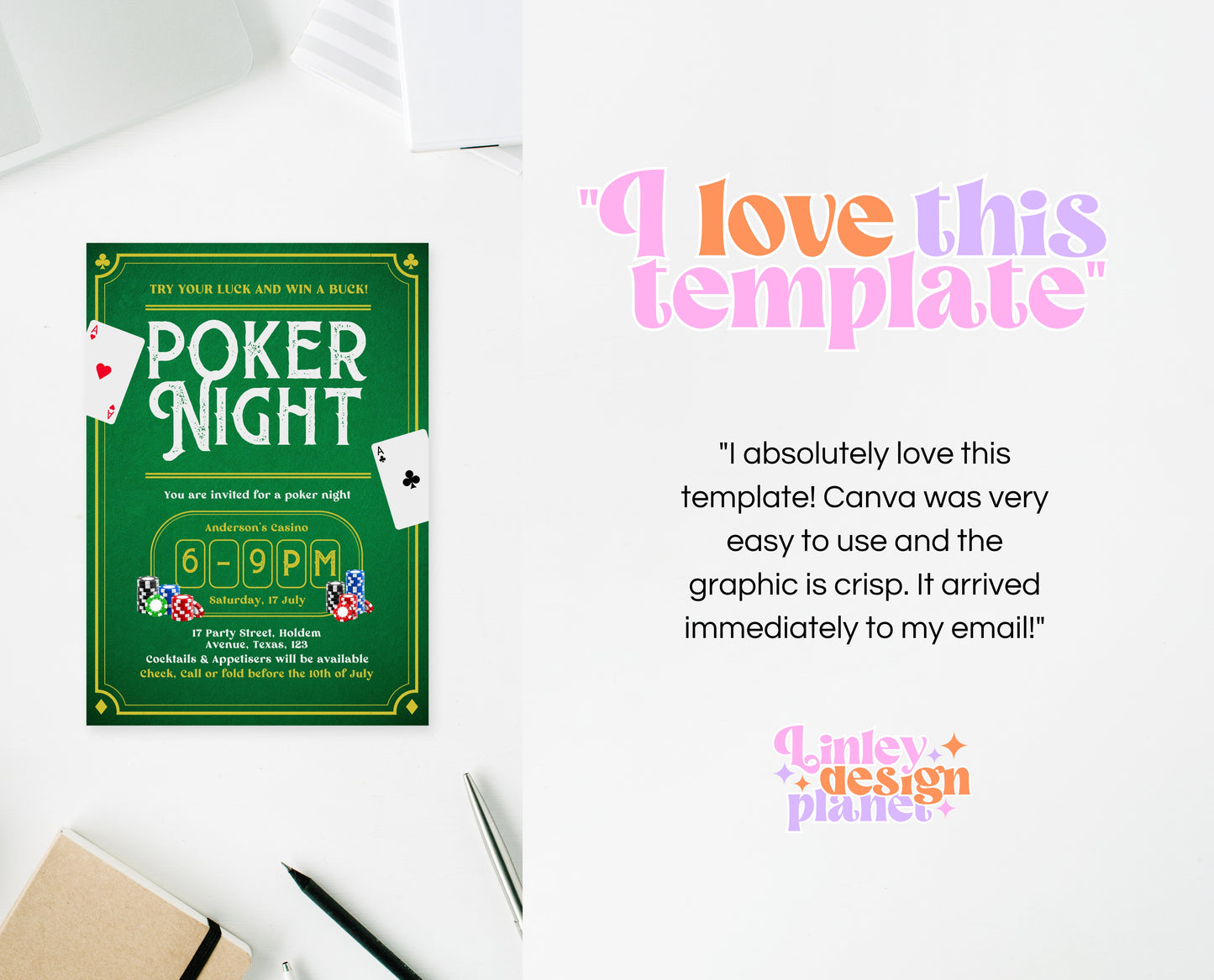 Editable Poker Night Invitation Casino Birthday Party Invite Digital Template Instant Download Printable Vegas Theme Game Night Card