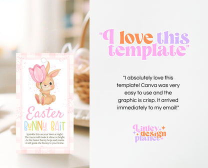 Editable Easter Bunny Bait Tag, Easter Bunny Food Tag, Easter Basket Party Favor Tag, Easter Classroom Gift Tag, Pink Tag, Instant Download,