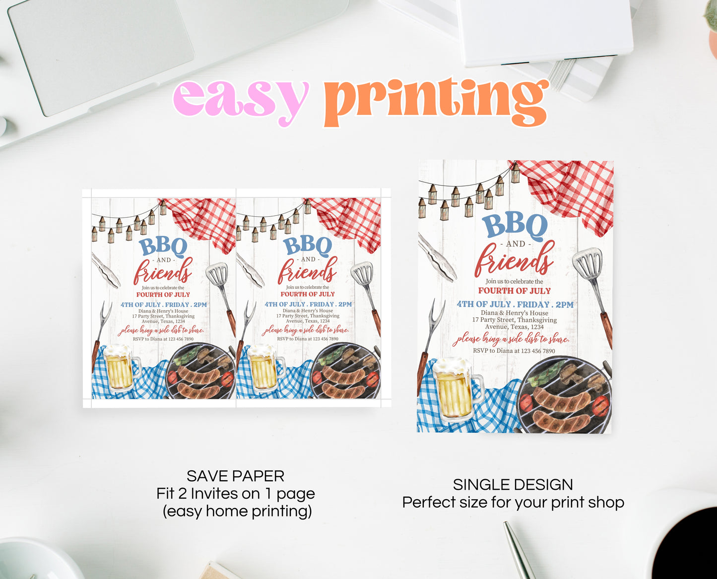 Editable 4th Of July BBQ Invitation, Independence Day BBQ Invite, American Barbeque Invitation, July 4th BBQ Invite, July Fourth Invitation
