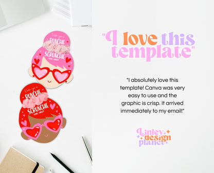 Editable Valentine Srunchie Tag, Scrunchie Labels, Classroom Valentine Cards, Scrunchie Favor Tag, Valentine's Day Card, Valentine Hair Gift
