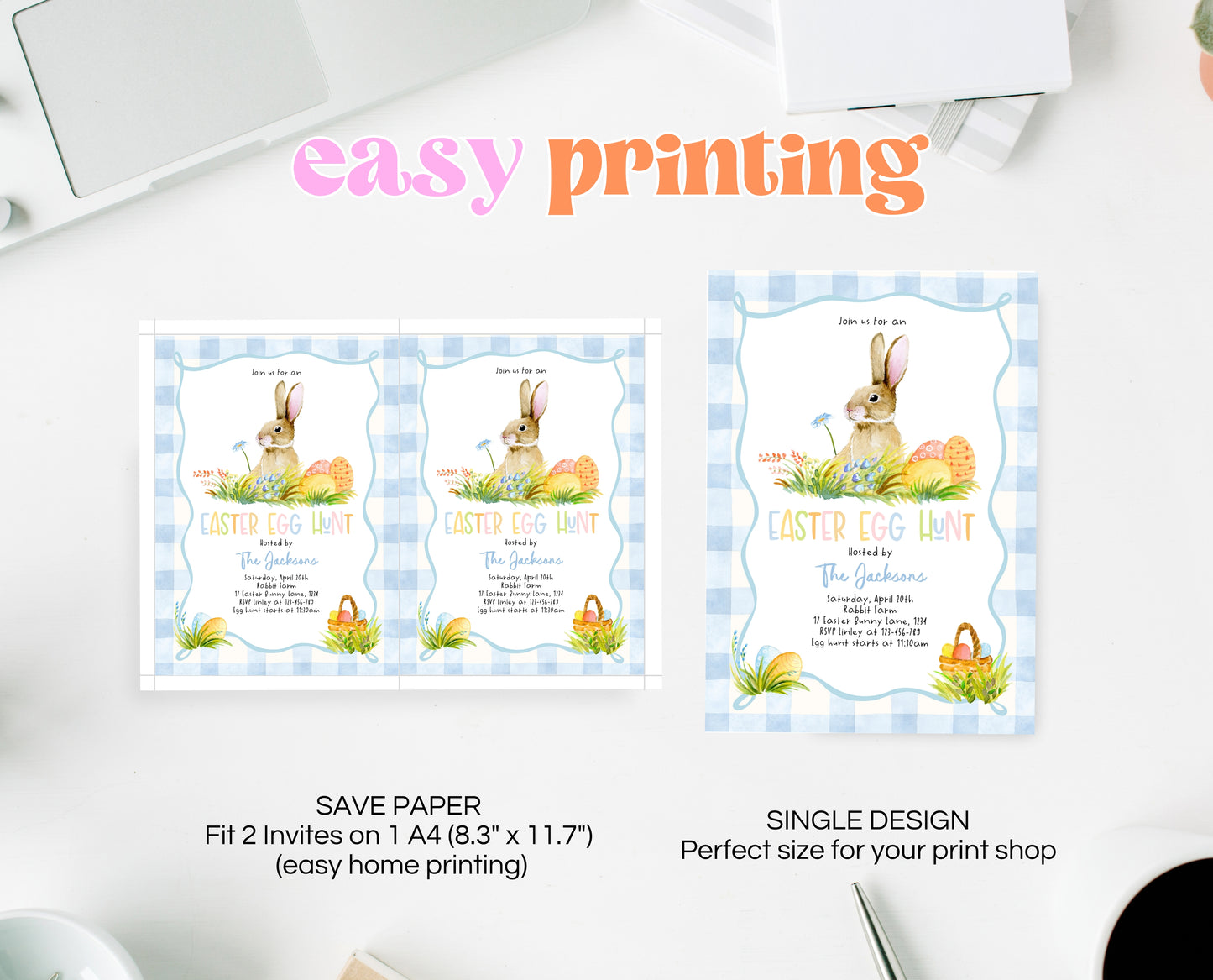 Editable Easter Egg Hunt Invitation, Bunny Invitation, Blue Easter Invitation, Easter Egg Dinner Invitation, Easter Egg Hunt Invite, EPC14