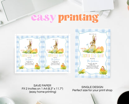 Editable Easter Egg Hunt Invitation, Bunny Invitation, Blue Easter Invitation, Easter Egg Dinner Invitation, Easter Egg Hunt Invite, EPC14