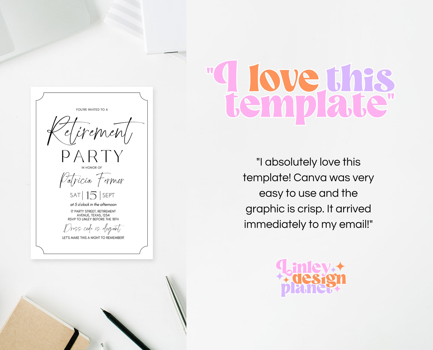 Editable Retirement Party Invitation, Retirement Invitation, Modern Retirement Invite, Minimalist Retirement Party Invite, Instant Download