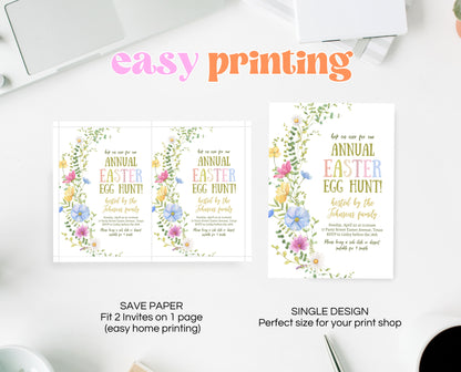 Editable Floral Easter Brunch Invitation, Printable Easter Party Invitation, Wildflower Easter Invite, Boho Floral Easter Brunch Invitation