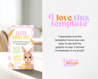 Editable Easter Bunny Bait Tag, Easter Bunny Food Tag, Easter Basket Party Favor Tag, Easter Classroom Gift Tag, Pink Tag, Instant Download