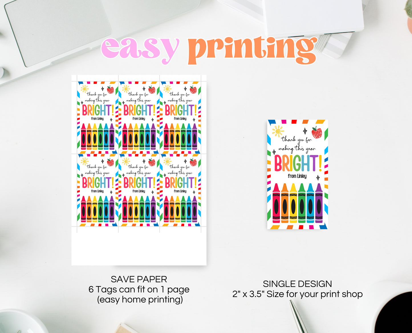 Editable Teacher Appreciation Tag, Teacher Crayons Tag, Thank You Crayon Gift Tag, End of School Year Appreciation Week, Template, Printable