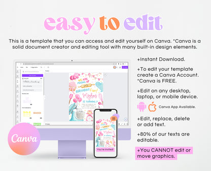 Editable Baking Birthday Party Invitation Kids Cooking Birthday Girl Chef Party Invite Pink Baking Party Instant Download Template