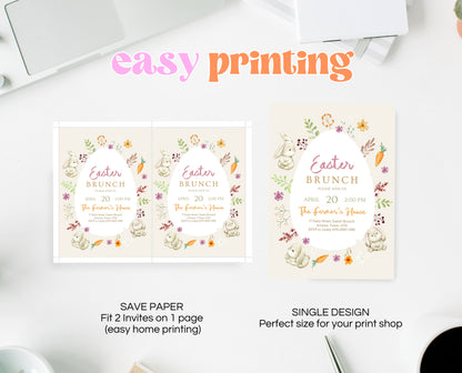 Editable Easter Brunch Invitation, Printable Easter Party Invitation, Scribble Doodle Easter Invite, Boho Floral Easter Brunch Invitation