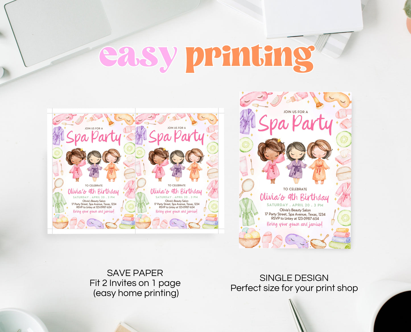Editable Spa Birthday Invitation, Spa Party Invite, Pamper Birthday Invite, Pink Glam Party Invite, Spa Girls Birthday Invitation, GBP08