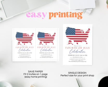 Editable 4th Of July Invitation, Independence Day Invitation, American Barbeque Invitation, July 4th BBQ Invite, Modern July Fourth Invite