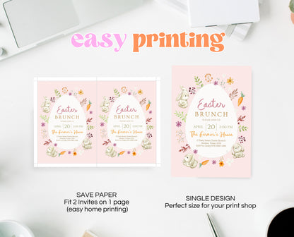 Editable Easter Brunch Invitation, Printable Easter Party Invitation, Scribble Doodle Easter Invite, Pink Floral Easter Brunch Invitation
