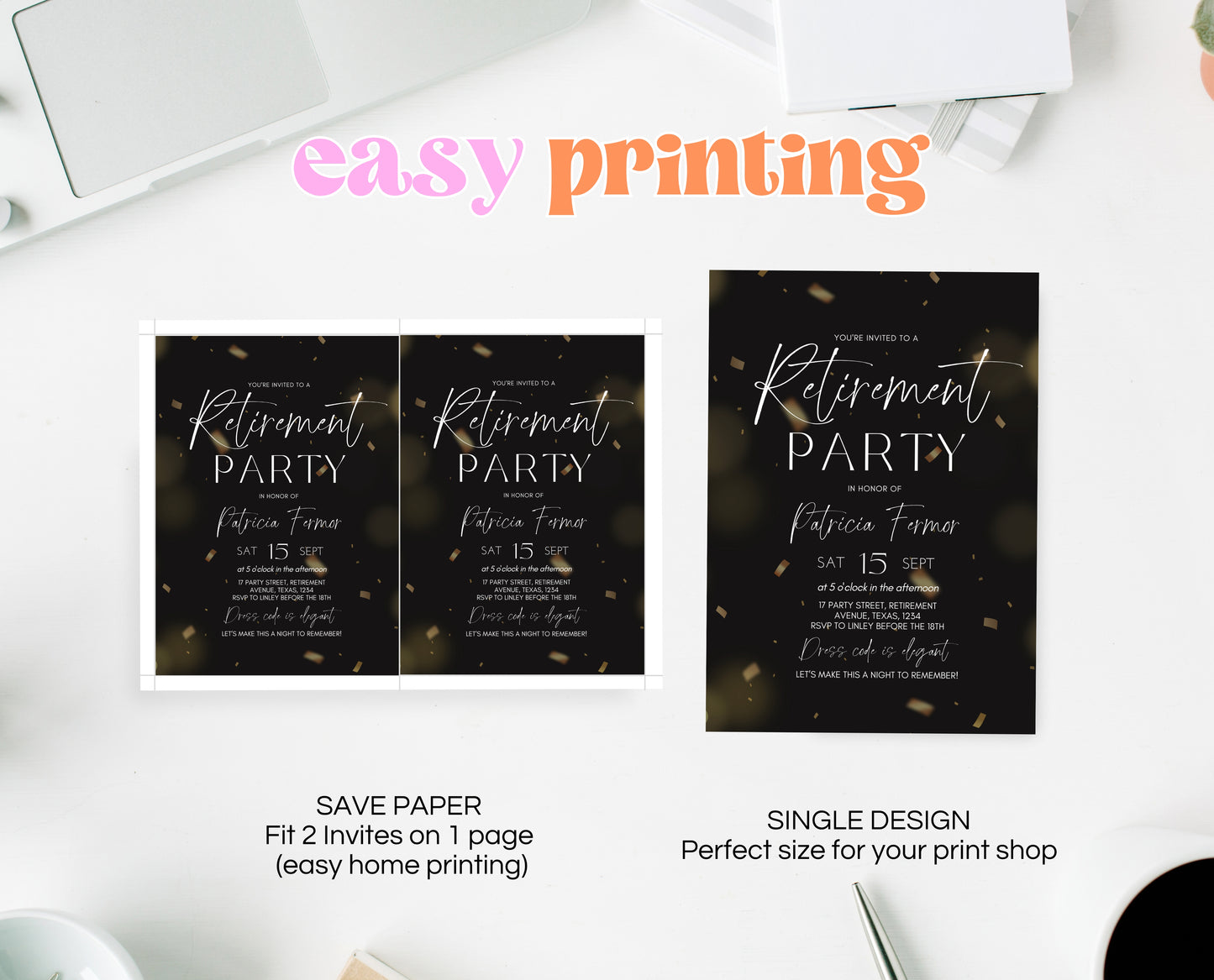 Editable Retirement Party Invitation, Retirement Invitation, Modern Retirement Invite, Minimalist Retirement Party Invite, Instant Download