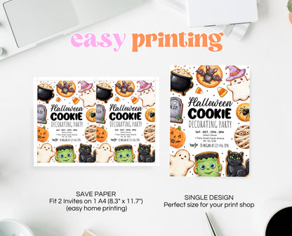 Halloween Cookie Decorating Party Invitation Printable Ghost Pumpkin Bat Baking Card Editable Spooky Trick Treat Digital Instant Download