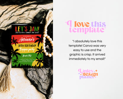 Editable Reggae Birthday Invitation Jamaican Theme Adult Party Template 30th 40th Celebration Printable Tropical Invite AB16