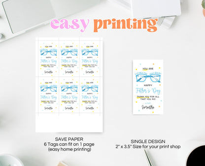 Editable Father's Day Glasses Gift Tag, Printable You Are Clearly The Best Dad Tag, Fathers Day Tag, Happy Father's Day, Instant Download