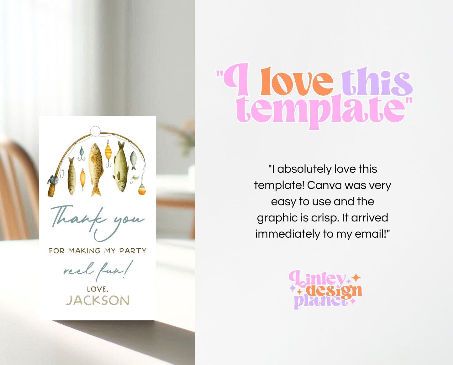 Editable Fishing Birthday Thank You Tag Favor Card Gone Fishing Blue Boy O Fish Ally Party Printable Digital Template Gift Label BBP18