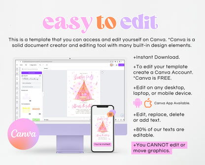 Editable Slumber Birthday Invitation Pink Glamping Spa Sleepover Party Movie Night Tween Teen Printable Template Instant Download GBP51