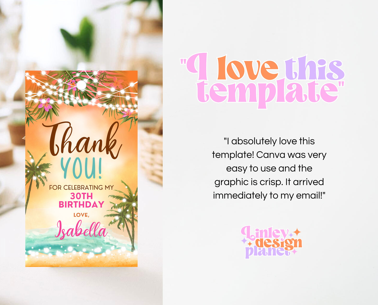 Editable Havana Beach Birthday Favor Tag, Tropical Birthday Thank You Tag, Tropical Sunset Favor Tag, Printable, Instant Download, ABC01
