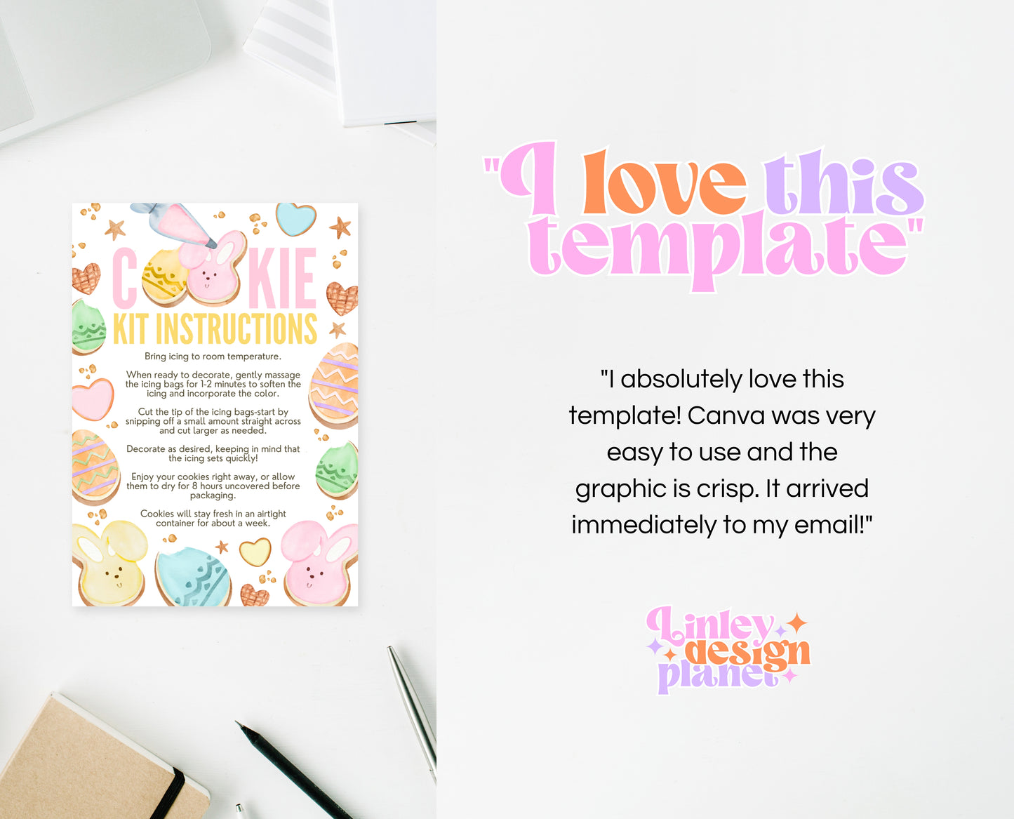 Editable Easter Cookie Kit Instructions Card, Decorate Your Own Easter Bunny Cookie, Cookie Decorating Kit DIY, Printable, Instant Download