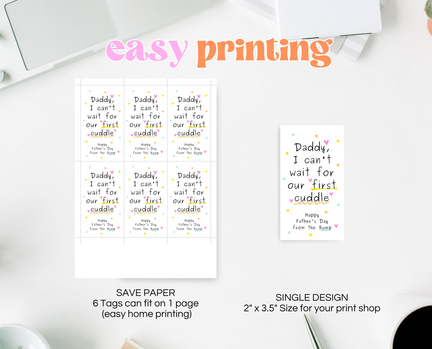 Editable From The Bump Father's Day Gift Tag, Printable I Can't Wait For Our First Cuddle Favor Tag, Fathers Day Gift Tag, Instant Download