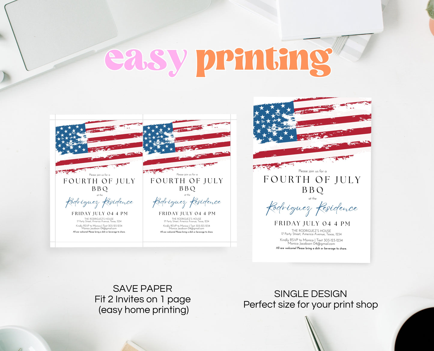 Editable Modern 4th Of July Invitation, Independence Day BBQ Invite, American Barbeque Invitation, July 4th BBQ Invite, July Fourth Invite