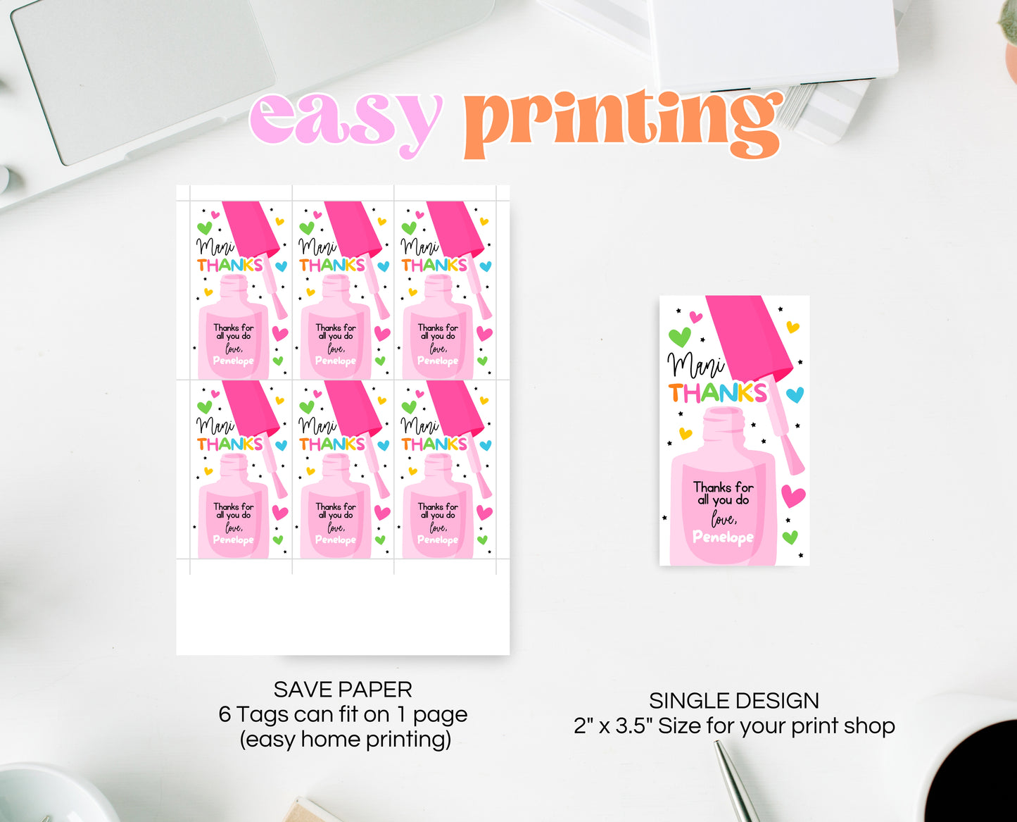 Editable Nail Polish Appreciation Gift Tag, Printable Mani Thanks Teacher Staff Favor Tag, Editable Manicure Thank You Tag, Instant Download