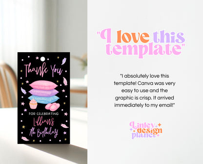 Editable Slumber Party Favor Tag Thank You Gift Tag Spa Sleepover Glamping Theme Tween Teen Printable Template Instant Download GBP53