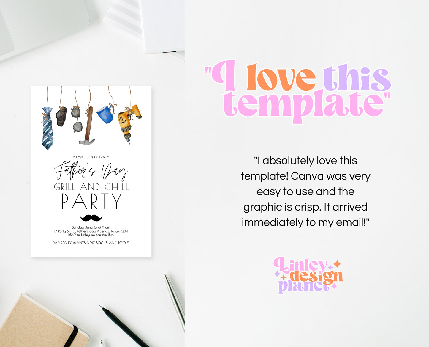 Editable Father's Day Invitation, Printable Minimalist Fathers Day Invitation, Fathers Day BBQ Invite, Father's Day Invite, Instant Download