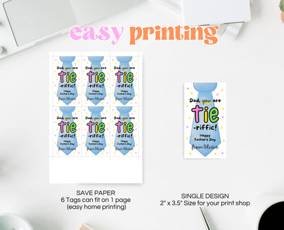 Editable Father's Day Tie Gift Tag, Printable You Are Tie-riffic Favor Tag, Fun Tag for Dad, Suit Tie Fathers Day Gift Tag, Instant Download