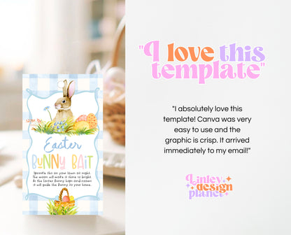 Editable Easter Bunny Bait Tag, Easter Bunny Food Tag, Easter Basket Party Favor Tag, Easter Classroom Gift Tag, Instant Download, EPC14