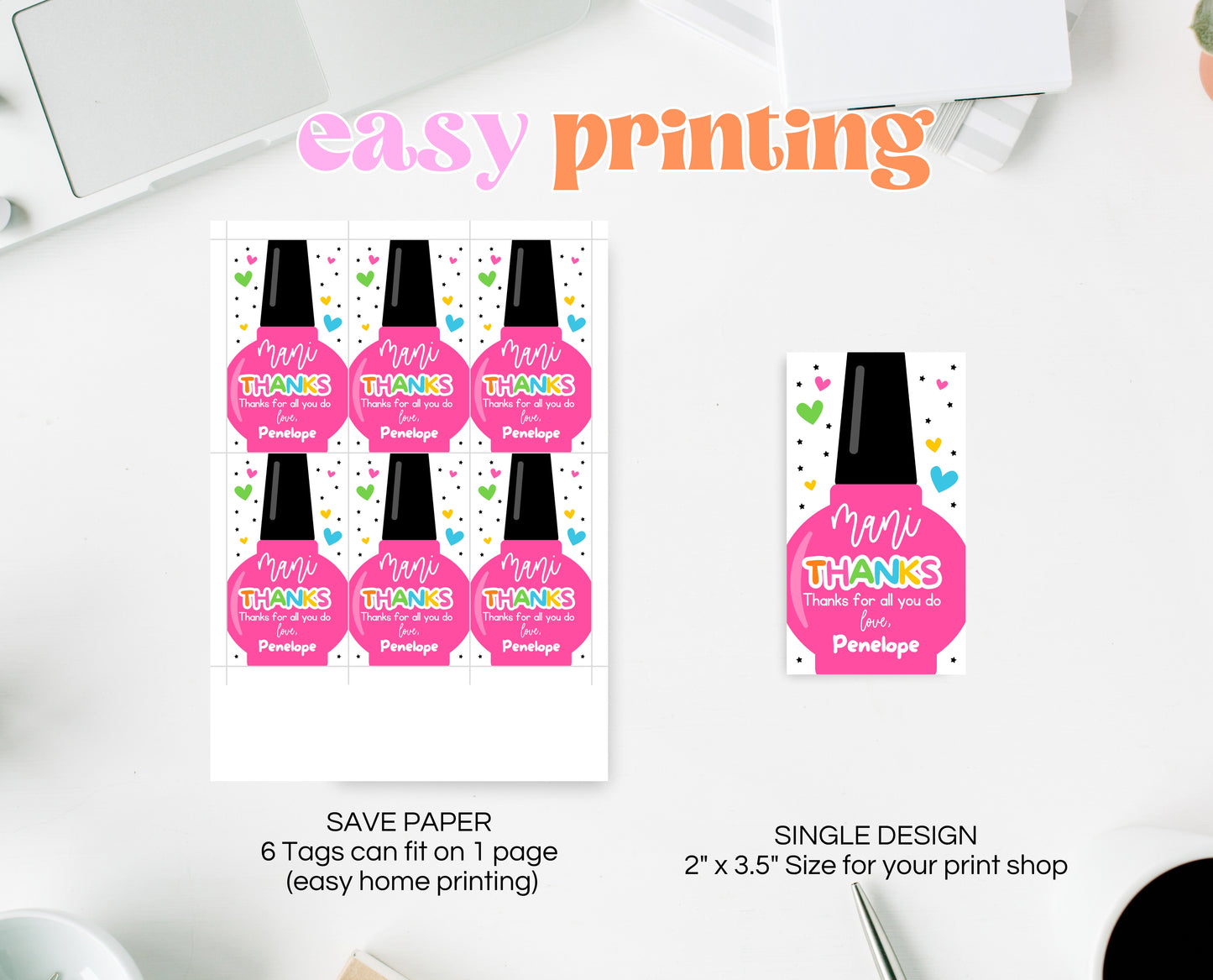 Editable Nail Polish Appreciation Gift Tag, Printable Mani Thanks Teacher Staff Favor Tag, Editable Manicure Thank You Tag, Instant Download