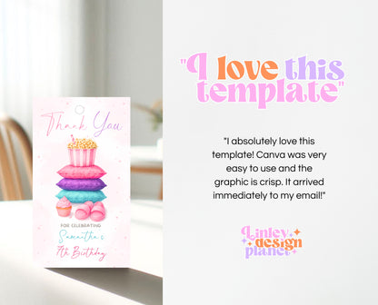 Editable Slumber Party Favor Tag Thank You Gift Tag Spa Sleepover Glamping Theme Tween Teen Printable Template Instant Download GBP52