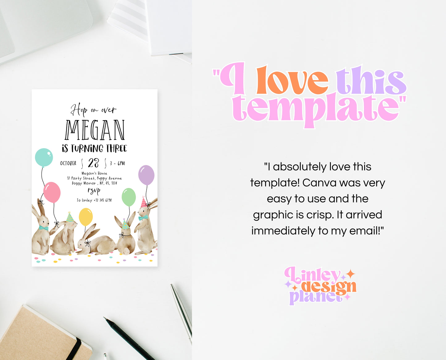 Editable Bunny Birthday Invitation, Some Bunny 1st Birthday Party, Hop On Over Bunny Birthday, Spring Birthday Rabbit Birthday Invite, EPC05