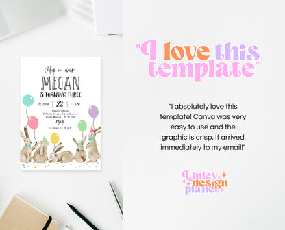 Editable Bunny Birthday Invitation, Some Bunny 1st Birthday Party, Hop On Over Bunny Birthday, Spring Birthday Rabbit Birthday Invite, EPC05