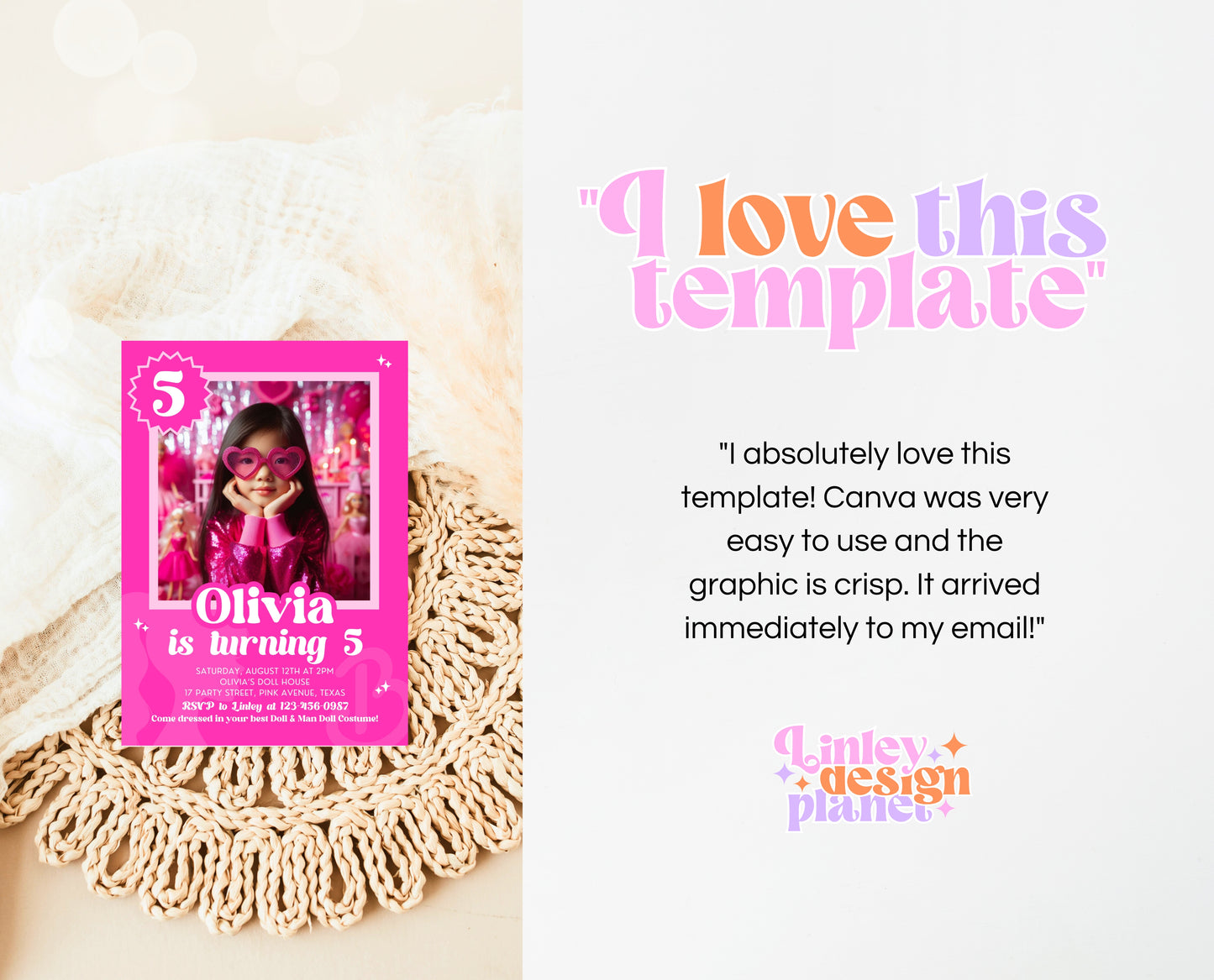 Editable Doll Box Birthday Invitation, Girl Glam Invite, Doll Birthday Invitation, Hot Pink Fashion Invite, Girl Pink Birthday Invite, GBP16
