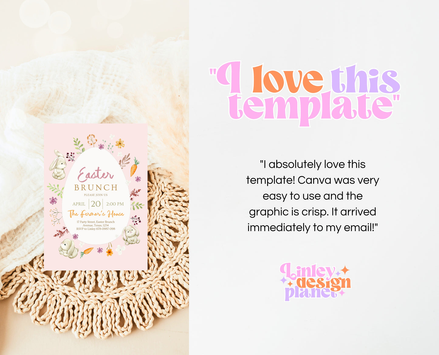 Editable Easter Brunch Invitation, Printable Easter Party Invitation, Scribble Doodle Easter Invite, Pink Floral Easter Brunch Invitation