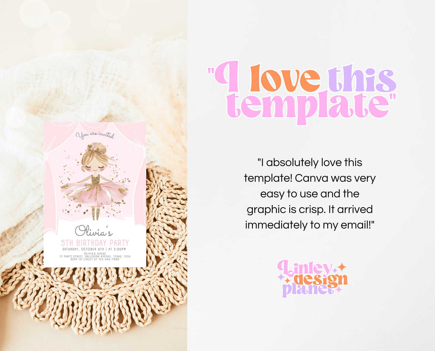 Editable Ballerina Birthday Invitation, Pink Ballet Birthday Invite, Ballet Dancer Party, Printable Ballet Invite, Instant Download, GBP49