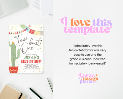 Editable Fiesta Taco Bout One Birthday Invitation, 1st Fiesta Birthday, Cactus Mexican Invite, Boy, Girl, Instant Download, Printable, BBP05