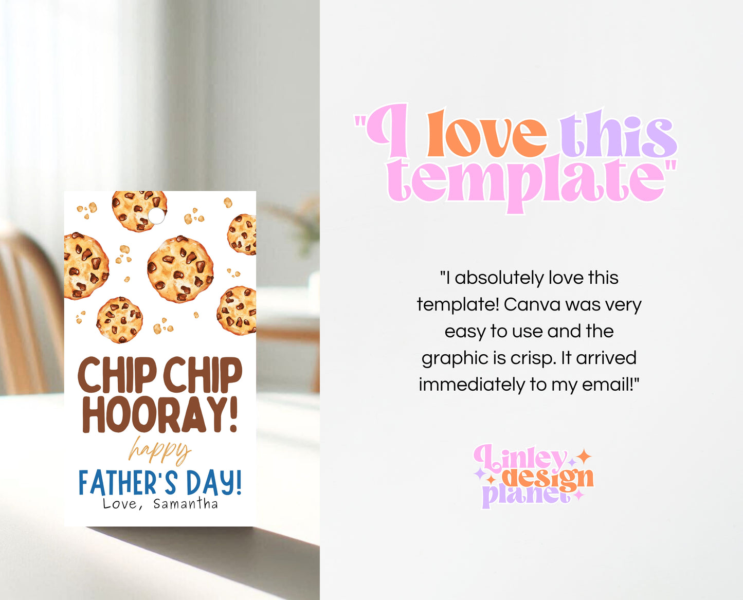 Editable Father's Day Cookie Gift Tag, Printable Choc Chip Cookie Father's Day Favor Tag, Fathers Day Chip Chip Hooray Tag, Instant Download