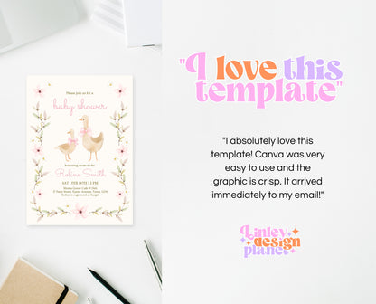 Editable Goose Baby Shower Invitation, A Silly Goose Baby Shower Invitation, Floral Whimsical Goose Invite, Easter Baby Shower Invite, EPC01